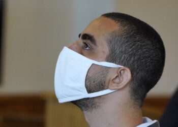 Hadi Matar, 24 listens while being arraigned in the Chautauqua County Courthouse in Mayville, NY., Saturday, Aug. 13, 2022. (AP Photo/Gene J. Puskar)